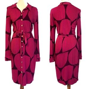 Boden Carnaby Tie-Waist Shirt Dress in Pink/Purple